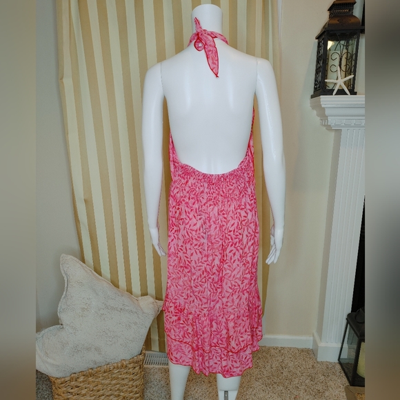 DRAGONFLY IMPORT HALTER NECK SMOCKED DRESS, PINK L - Picture 5 of 7